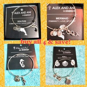 Alex and Ani Bangles Ocean Lovers Bundle / Lot - Dolphin Mermaid Seahorse Shell
